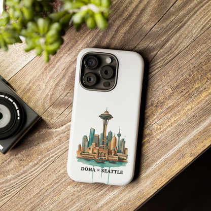 Coque de téléphone résistante Doha x Seattle Skyline — Protection pour téléphone inspirée de la ville