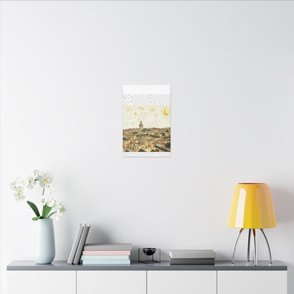 Moroccan Cityscape Canvas Print — Starry Night-Inspired Mosque Wall Art