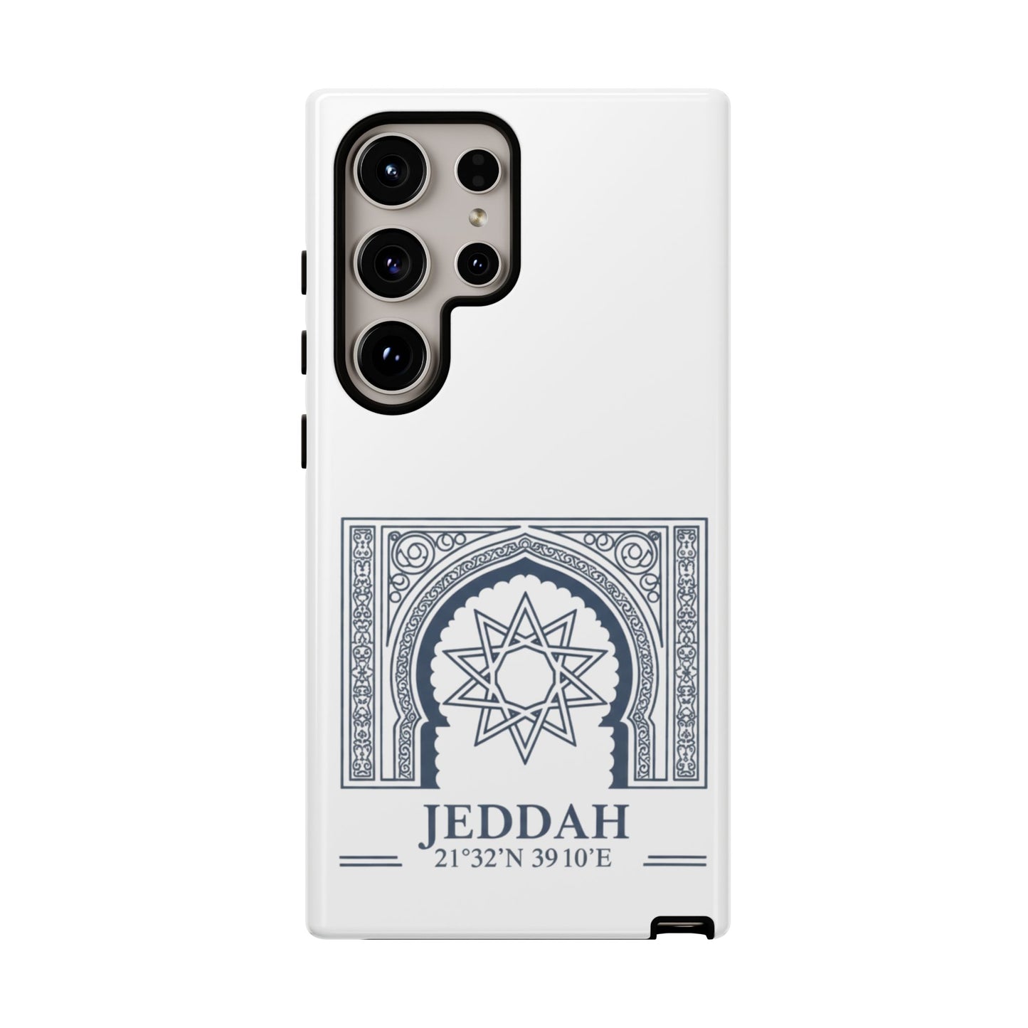 Jeddah Coordinates Phone Case — Arabic Arch Geometric Design