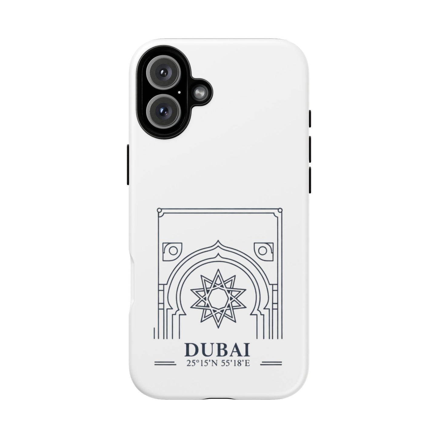 Dubai Architectural Phone Case — Minimal Souvenir Travel Design with Coordinates