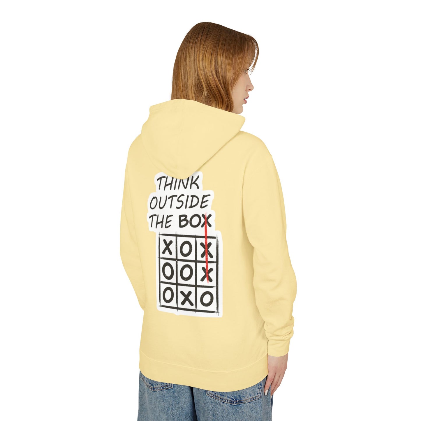 Think Outside the Box Hoodie — Tic-Tac-Toe Graphic Lightweight Hooded Sweatshirt