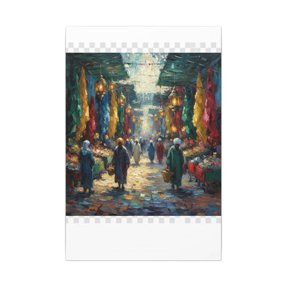 Middle Eastern Market Matte Canvas Wall Art — Colorful Bazaar Street Scene