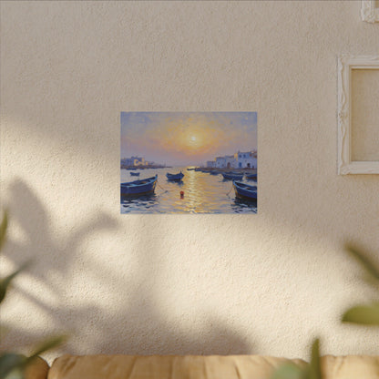 Seaside Sunset Canvas Print — Boats on Tranquil Harbor Wall Art