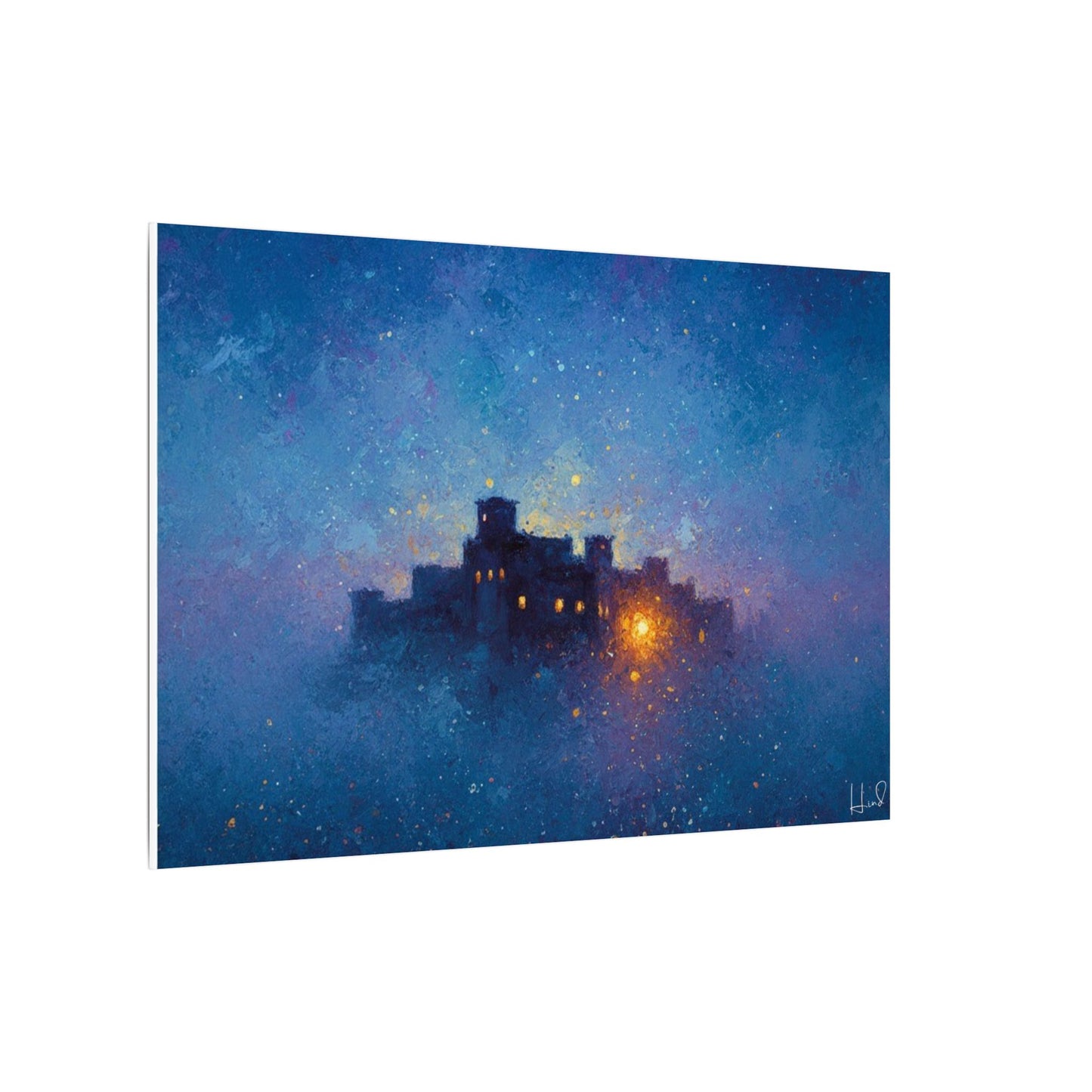 Tableau sur toile mate « Forteresse de la Nuit Étoilée » — Paysage mystique de château bleu