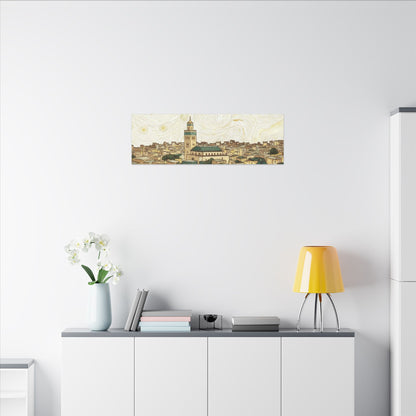 Moroccan Cityscape Canvas Print — Starry Night-Inspired Mosque Wall Art