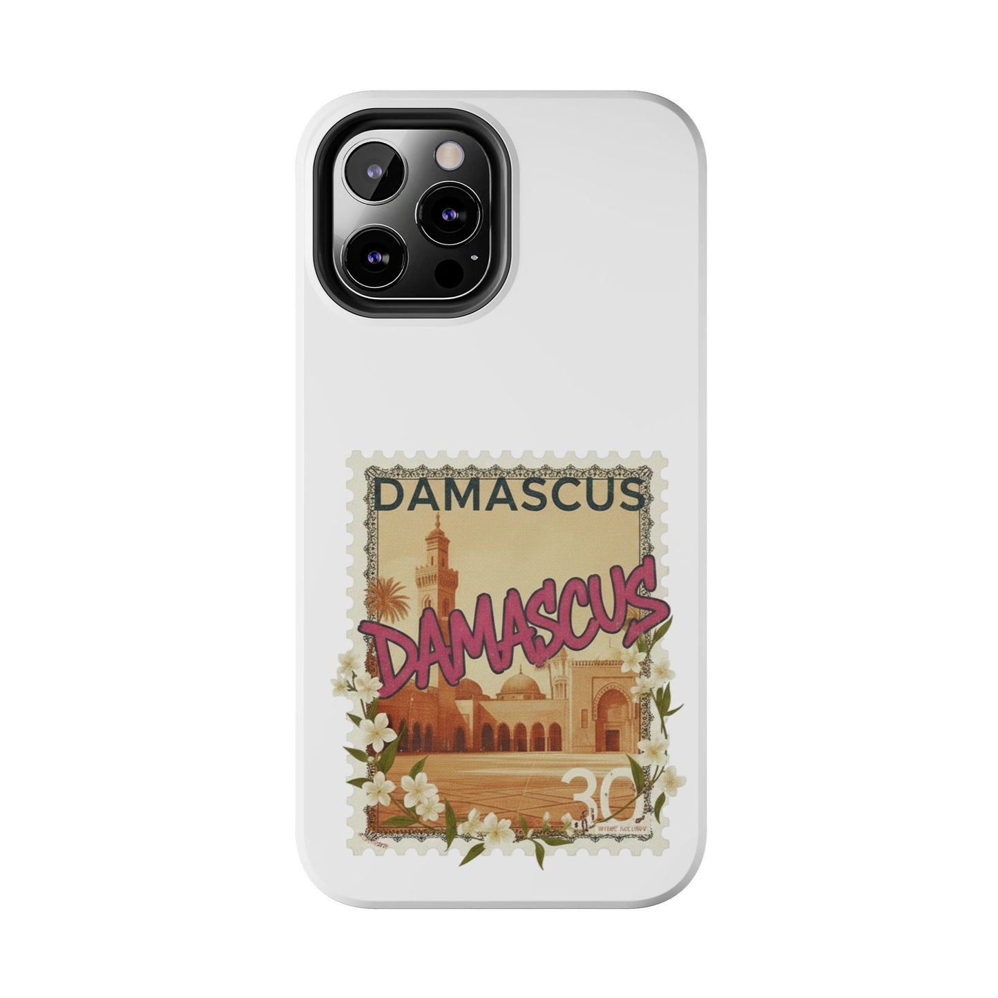 Étui de téléphone résistant à motif de timbres vintage Damas — Coque de téléphone rétro pour voyage