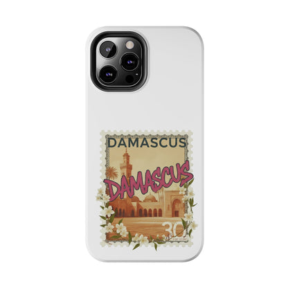 Étui de téléphone résistant à motif de timbres vintage Damas — Coque de téléphone rétro pour voyage