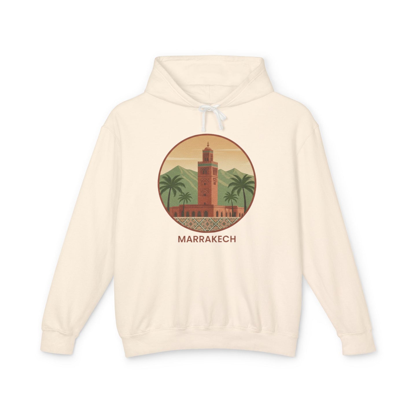 Marrakech Vintage Travel Hoodie — Retro Palm Tree Morocco Sweatshirt