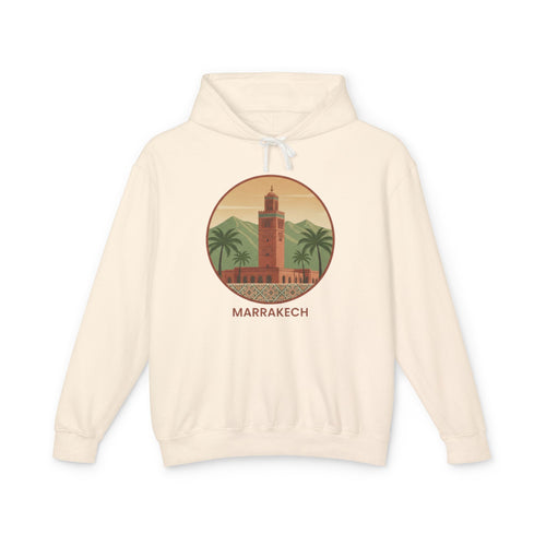 Marrakech Vintage Travel Hoodie — Retro Palm Tree Morocco Sweatshirt