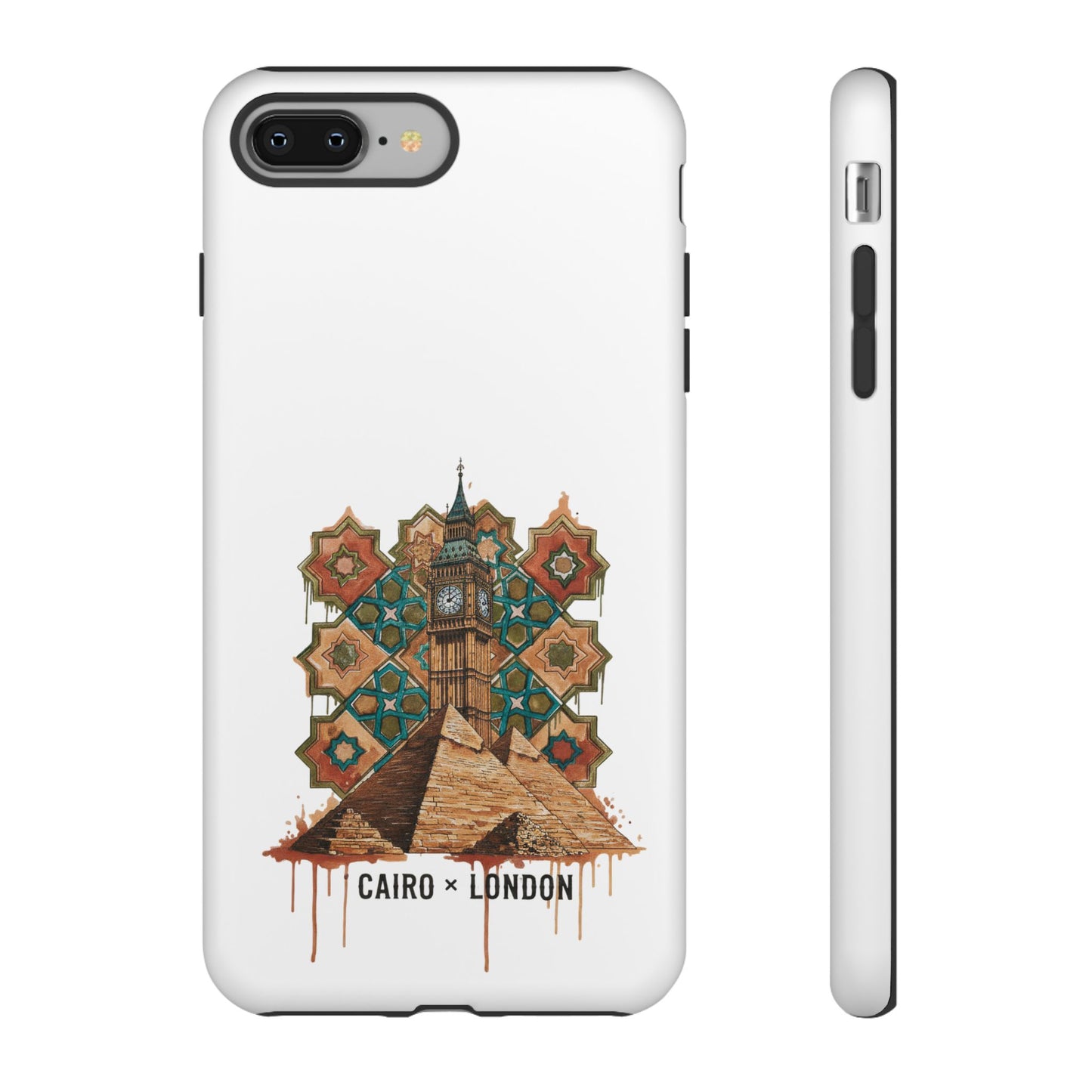 Cairo × London Phone Case — Vintage Mosaic Pyramids & Big Ben Travel Design