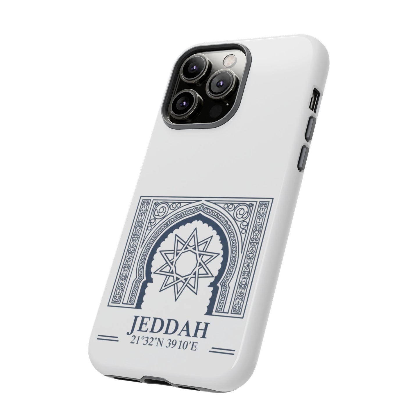 Jeddah Coordinates Phone Case — Arabic Arch Geometric Design