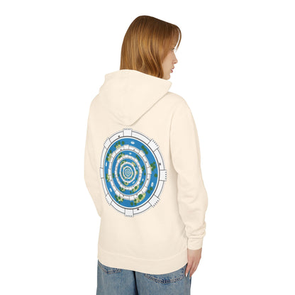 Circular World Map Hoodie — Planet Orbit Graphic Lightweight Hooded Sweatshirt