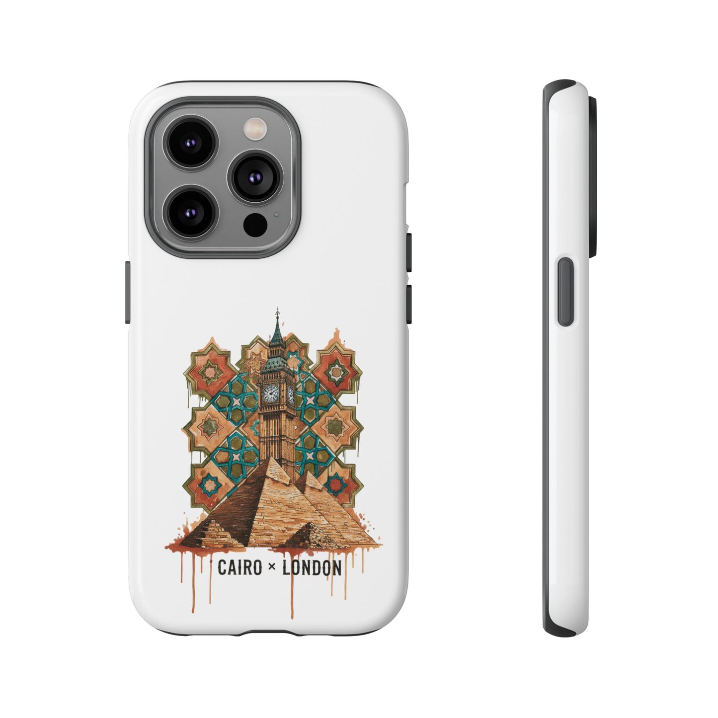Cairo × London Phone Case — Vintage Mosaic Pyramids & Big Ben Travel Design