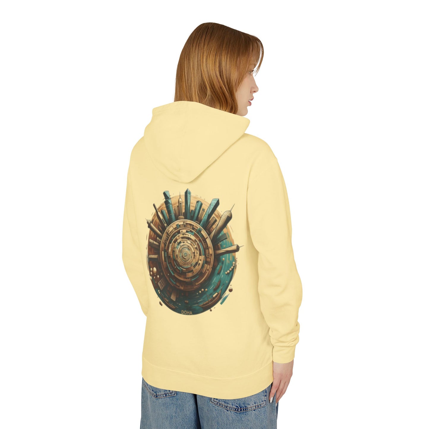 Hoodie — Retro Futuristic City Planet Graphic Hooded Sweatshirt