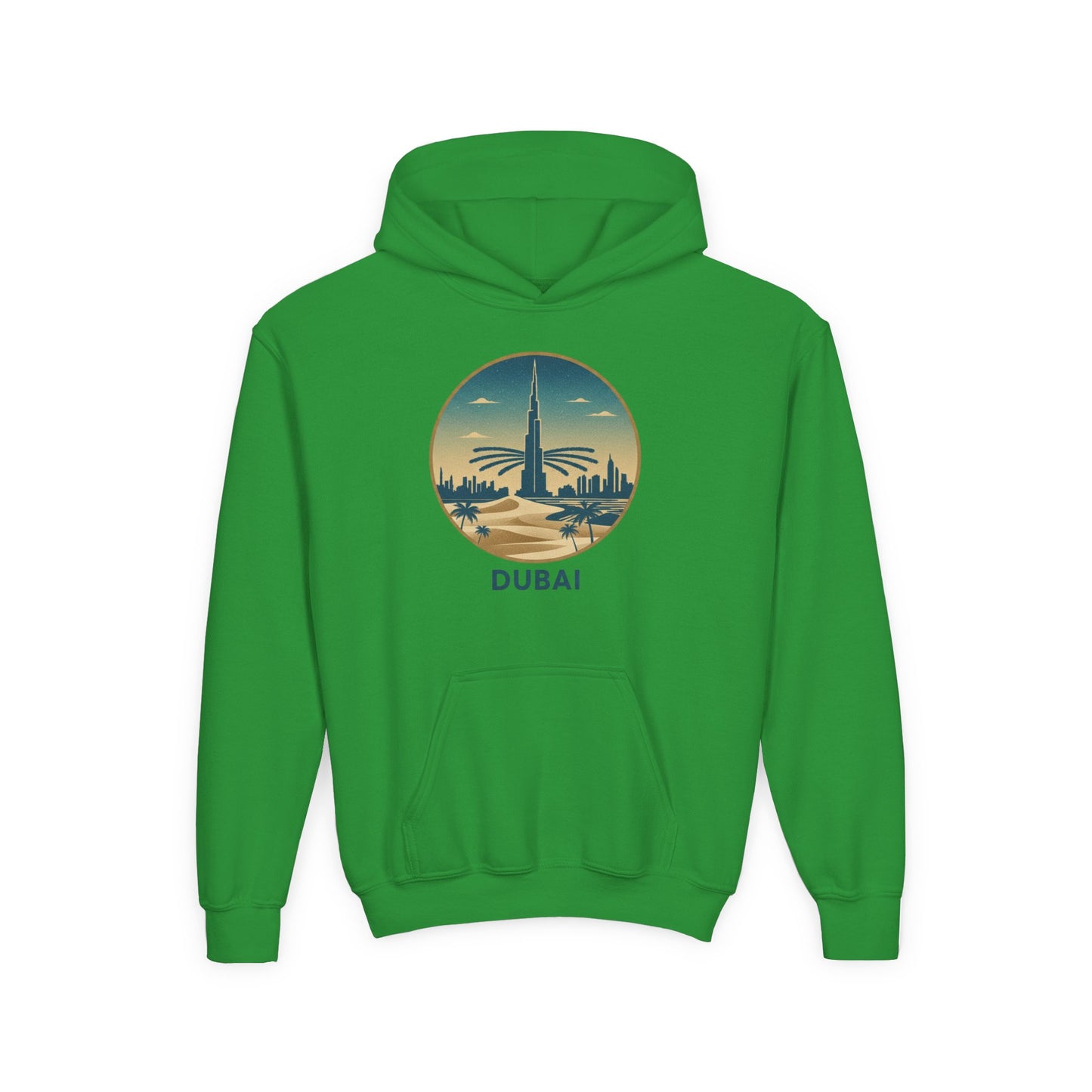 Dubai Skyline Youth Hoodie — Retro Desert Sunset Travel Sweatshirt
