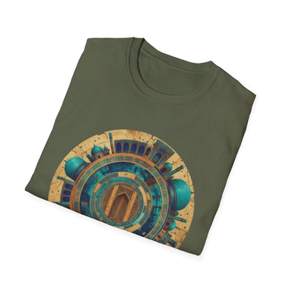Sacred Geometry Mandala T-Shirt — Teal & Gold Spiritual Art Tee