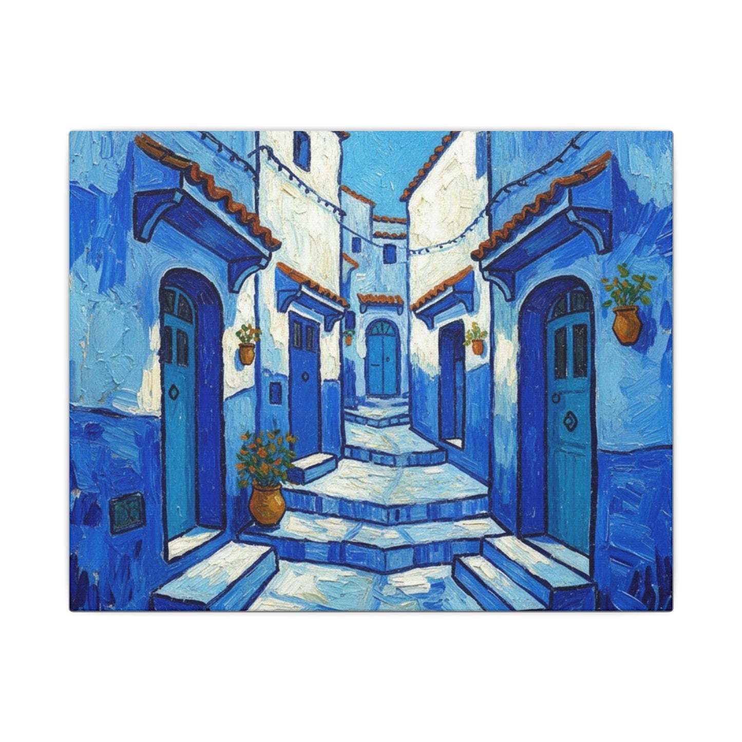 Mediterranean Blue Alley Canvas Print — Stretched Matte Wall Art