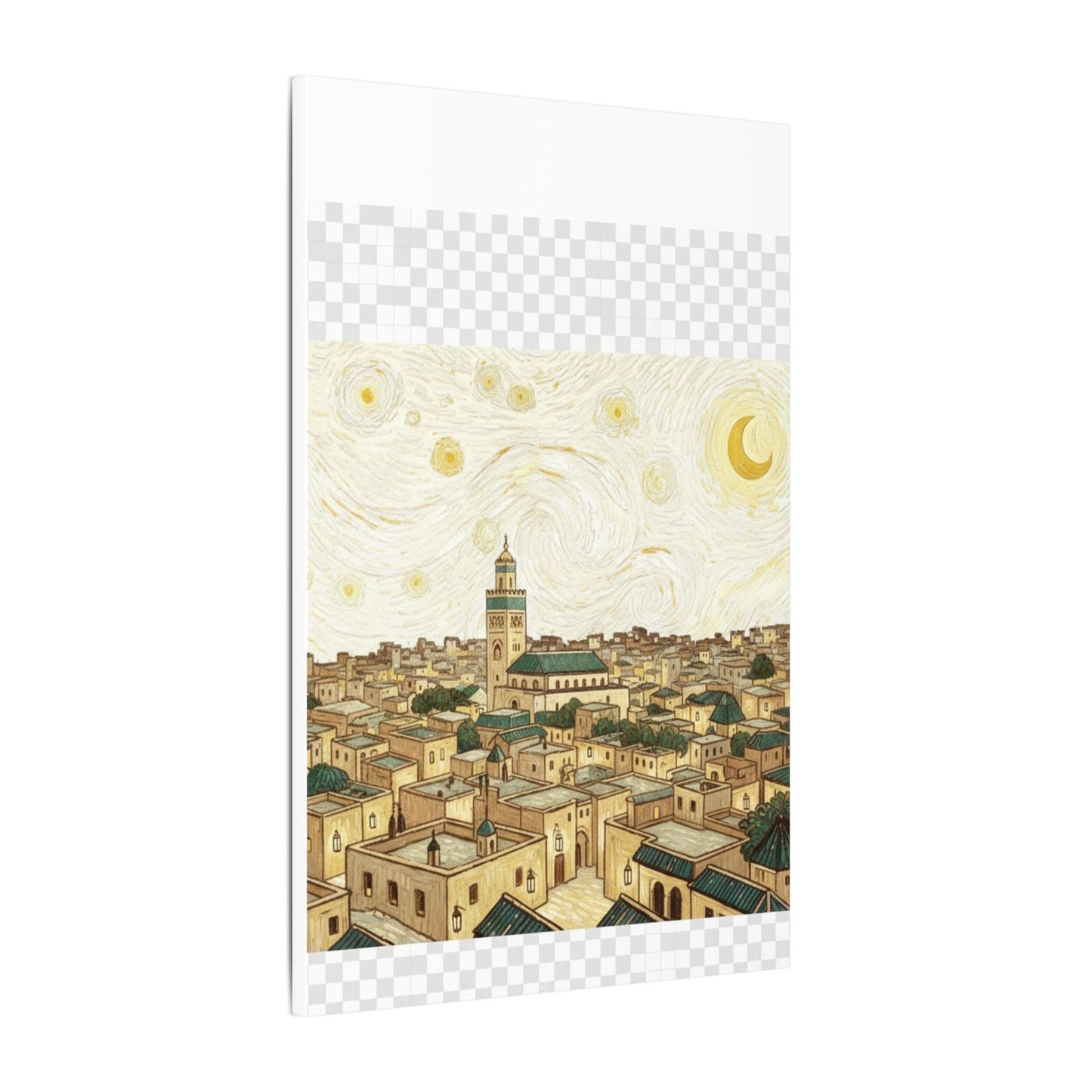 Moroccan Cityscape Canvas Print — Starry Night-Inspired Mosque Wall Art