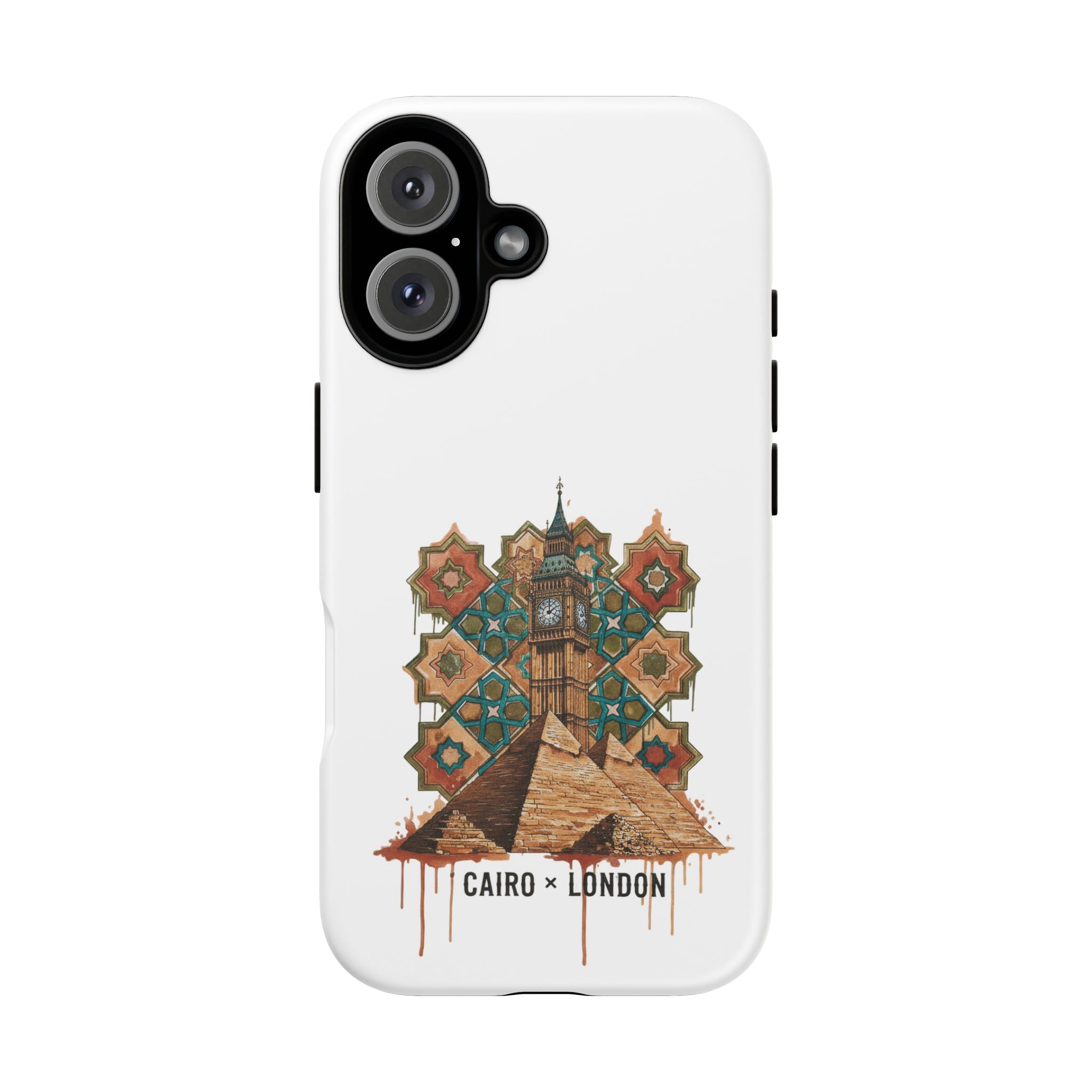 Cairo × London Phone Case — Vintage Mosaic Pyramids & Big Ben Travel Design