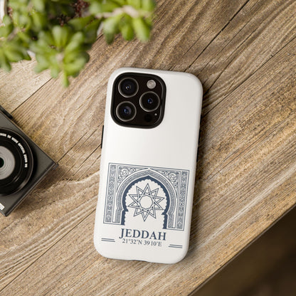 Jeddah Coordinates Phone Case — Arabic Arch Geometric Design