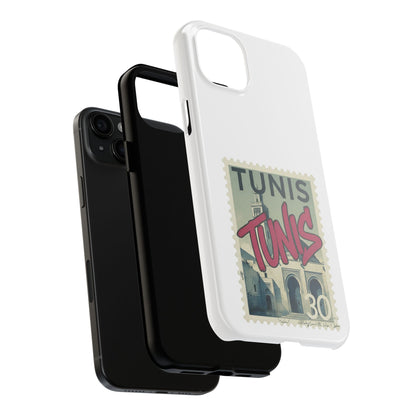 Coque de téléphone résistante à motif timbre vintage de Tunis — Étui de téléphone rétro pour voyage en Tunisie