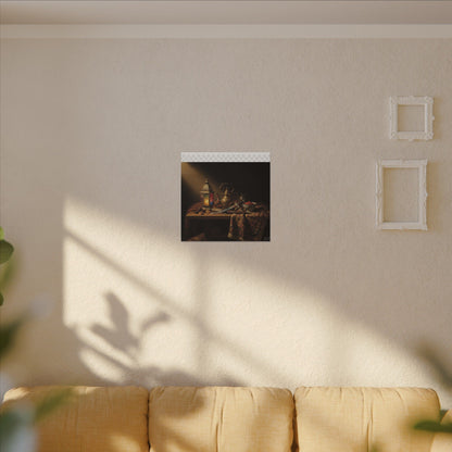 Oriental Still Life Canvas — Vintage Brass Teapot & Lantern Wall Art