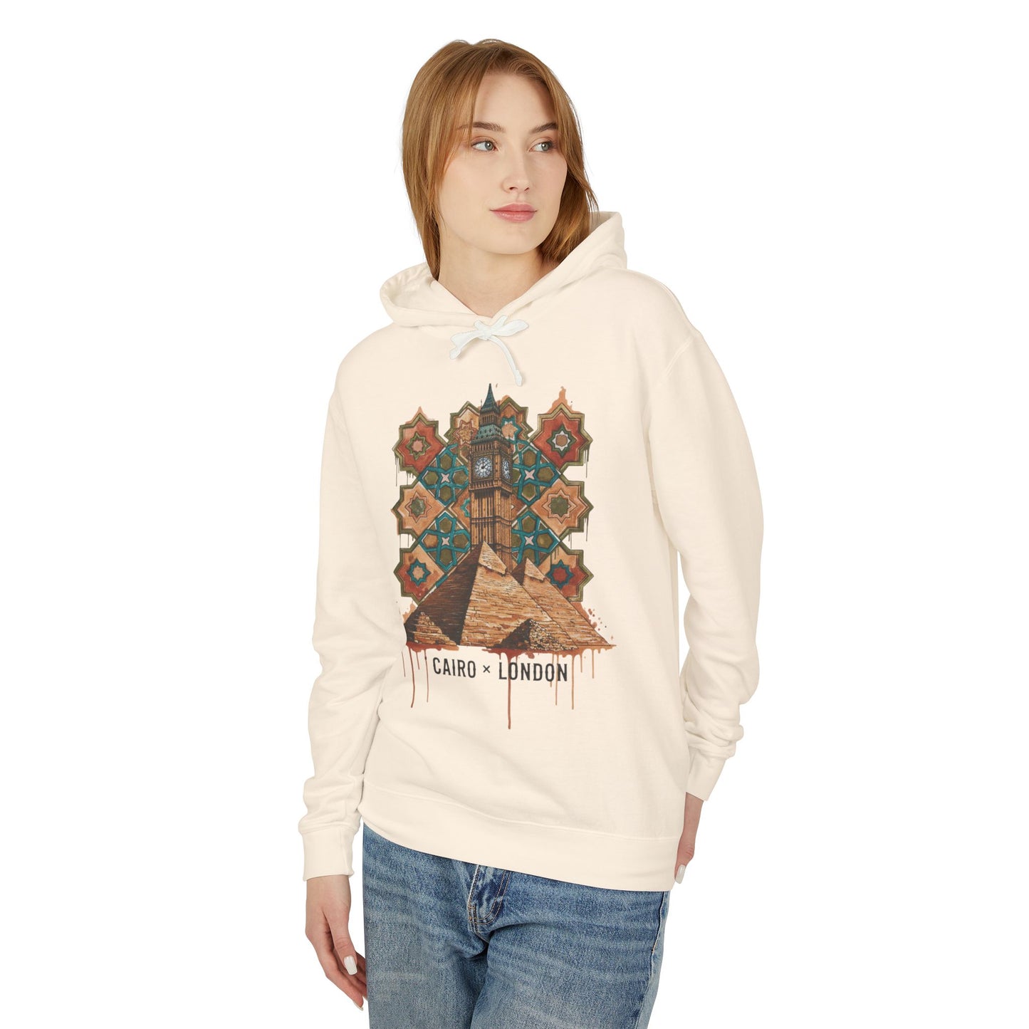 Cairo to London Vintage Pyramid Hoodie — Travel & Retro Mosaic Graphic