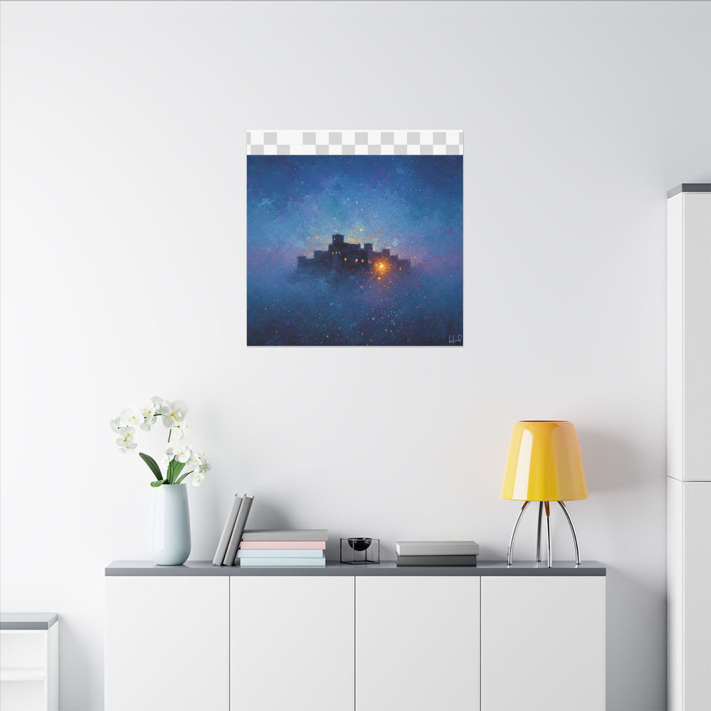 Tableau sur toile mate « Forteresse de la Nuit Étoilée » — Paysage mystique de château bleu