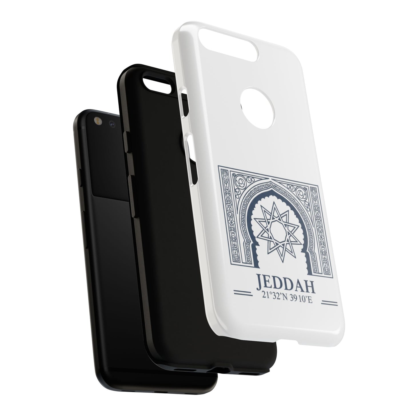 Jeddah Coordinates Phone Case — Arabic Arch Geometric Design