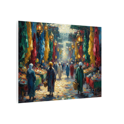 Middle Eastern Market Matte Canvas Wall Art — Colorful Bazaar Street Scene