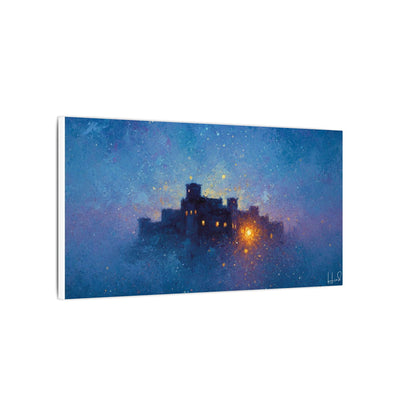 Tableau sur toile mate « Forteresse de la Nuit Étoilée » — Paysage mystique de château bleu