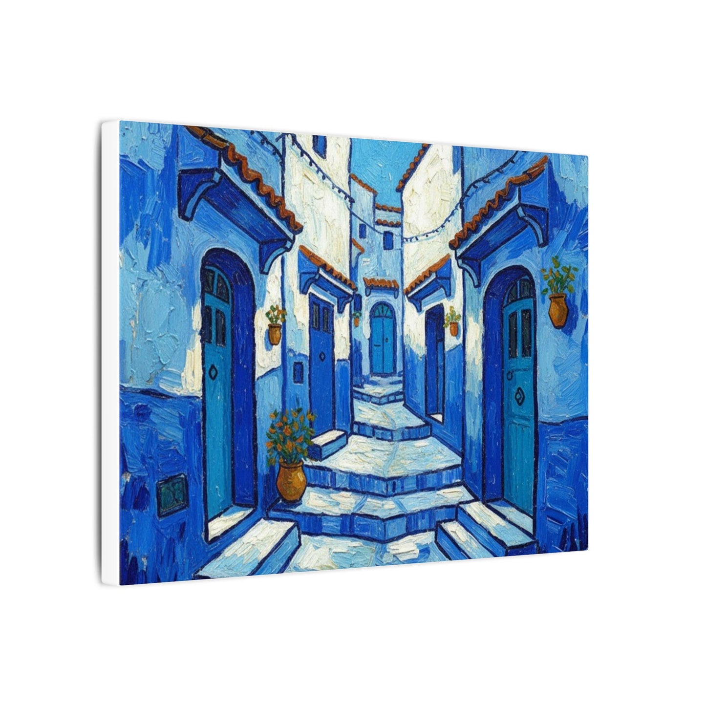 Mediterranean Blue Alley Canvas Print — Stretched Matte Wall Art