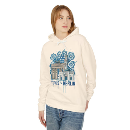 Tunis × Berlin Hoodie — Travel Mashup Graphic Hooded Sweatshirt