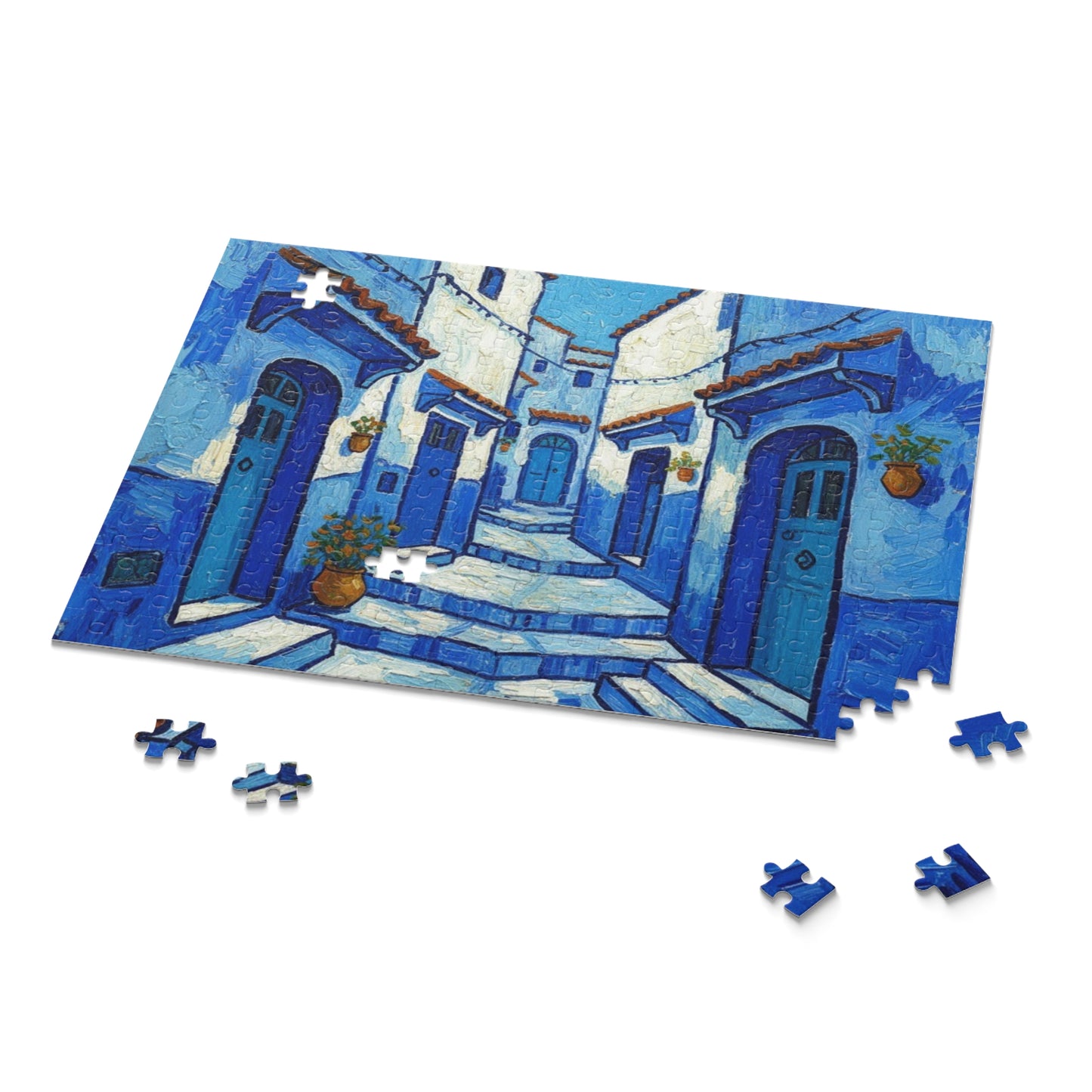 Blue Mediterranean Alley Puzzle — 120/252/500-Piece Jigsaw
