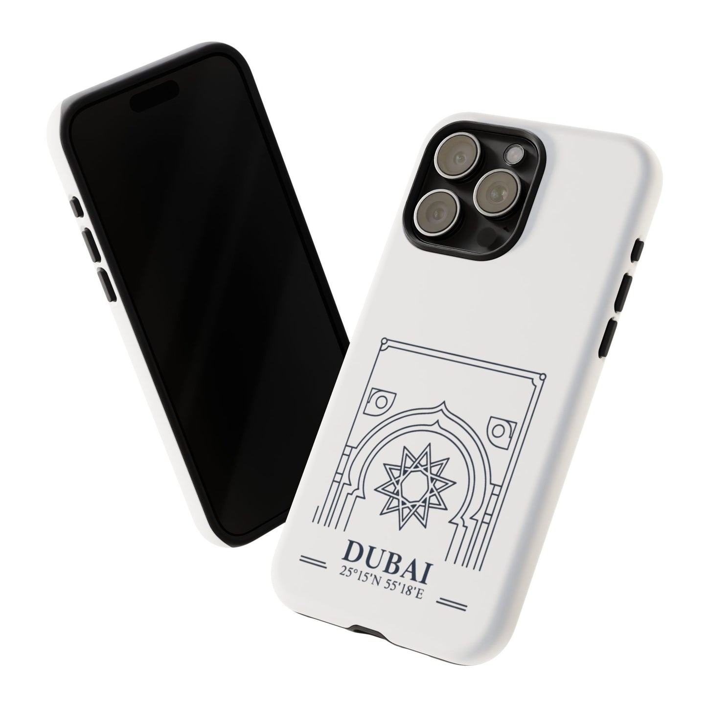 Dubai Architectural Phone Case — Minimal Souvenir Travel Design with Coordinates
