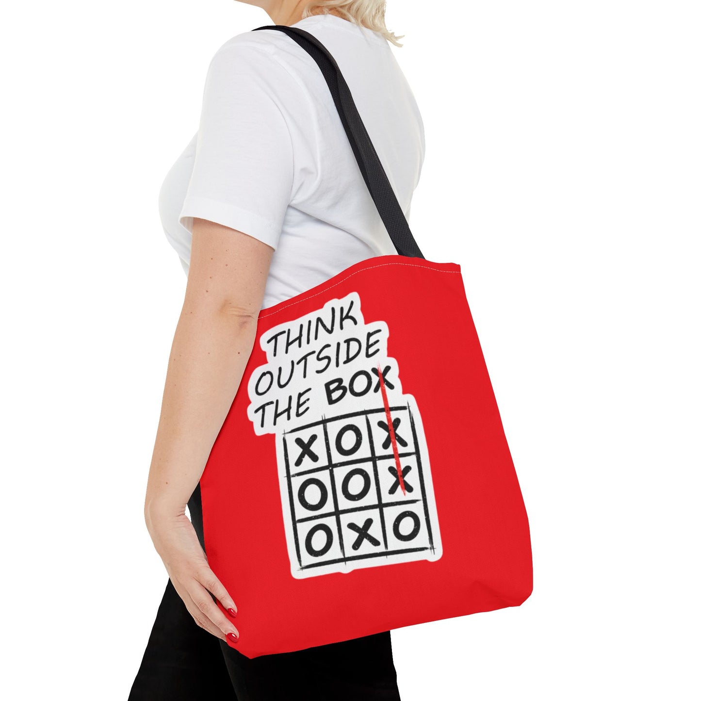 Think Outside the Box Tote Bag — Red Tic-Tac-Toe Motivational Canvas Tote