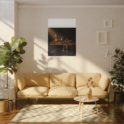 Oriental Still Life Canvas — Vintage Brass Teapot & Lantern Wall Art