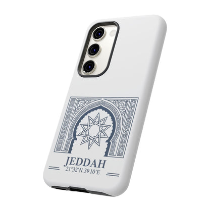Jeddah Coordinates Phone Case — Arabic Arch Geometric Design