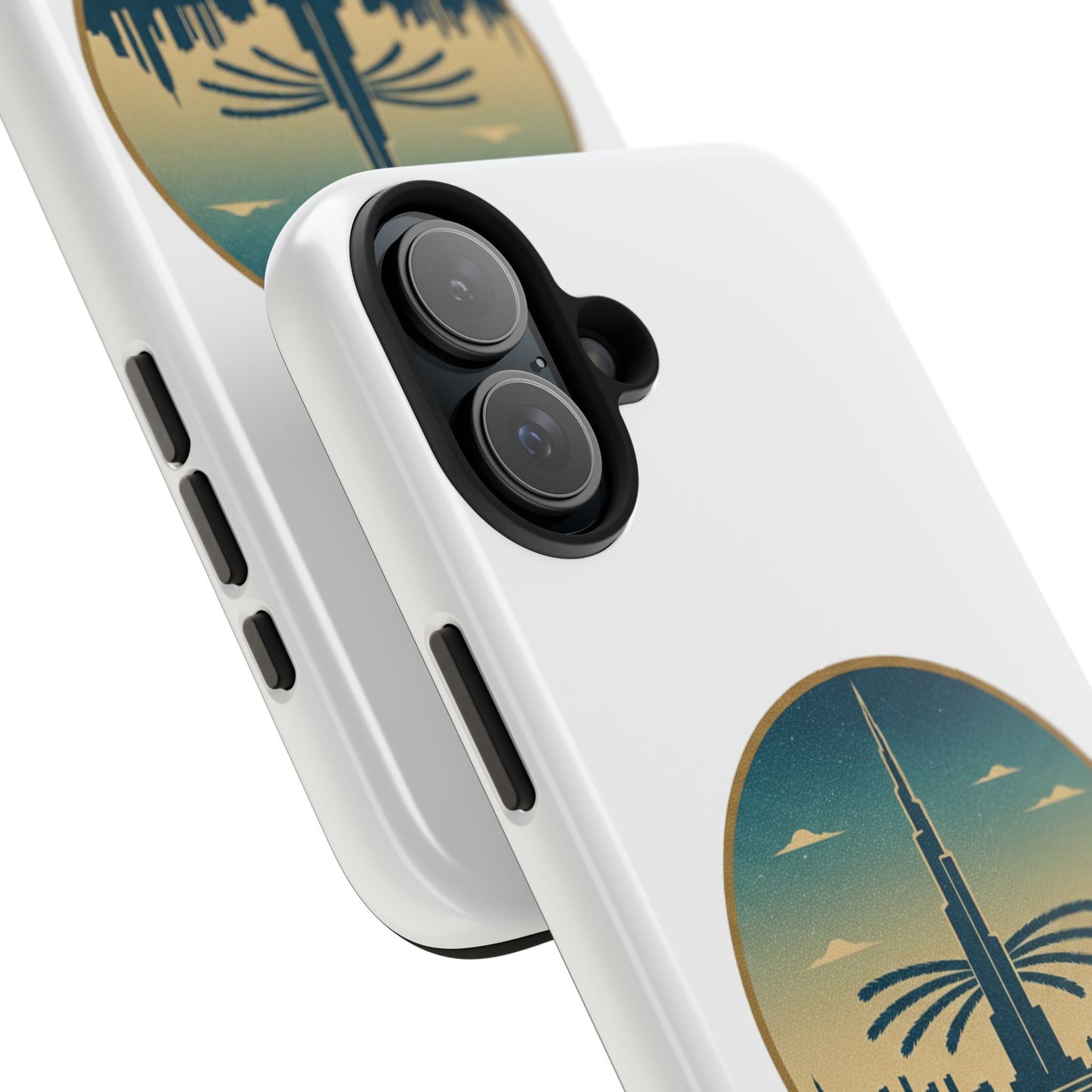 Coque de téléphone résistante motif skyline de Dubaï — Étui de voyage rétro palmiers du désert