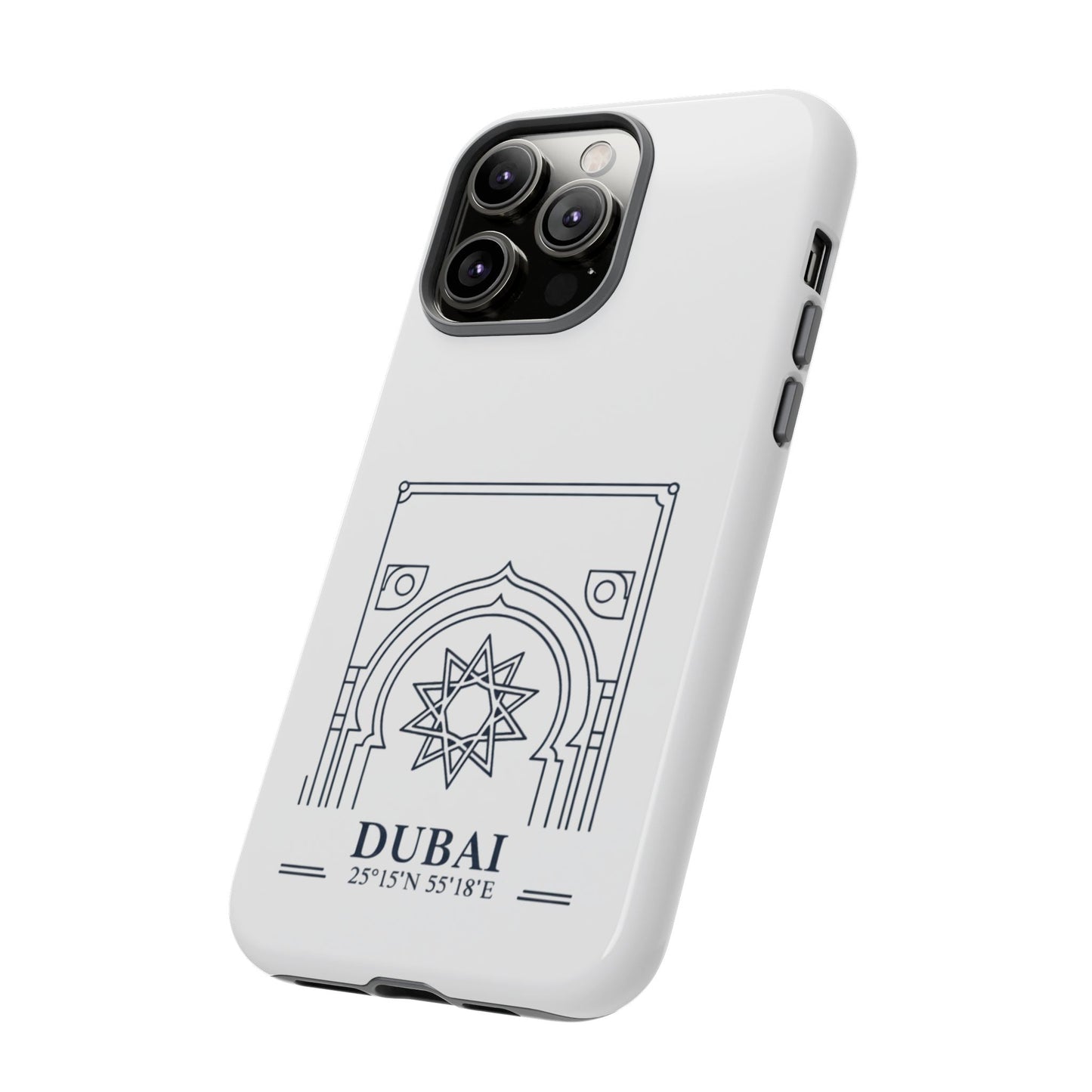 Dubai Architectural Phone Case — Minimal Souvenir Travel Design with Coordinates