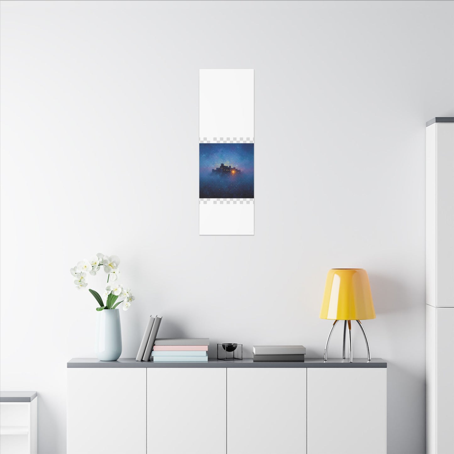 Tableau sur toile mate « Forteresse de la Nuit Étoilée » — Paysage mystique de château bleu