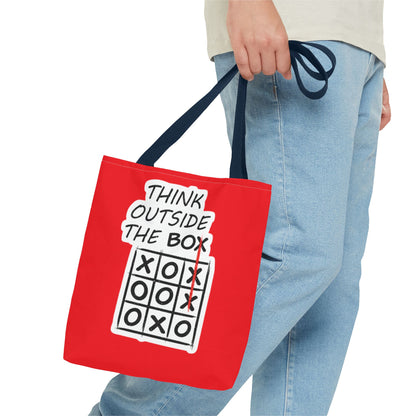 Think Outside the Box Tote Bag — Red Tic-Tac-Toe Motivational Canvas Tote