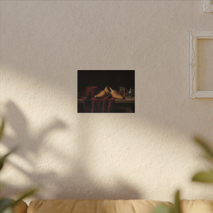 Nature morte sur toile — Chaussures en cuir et fez, décoration murale