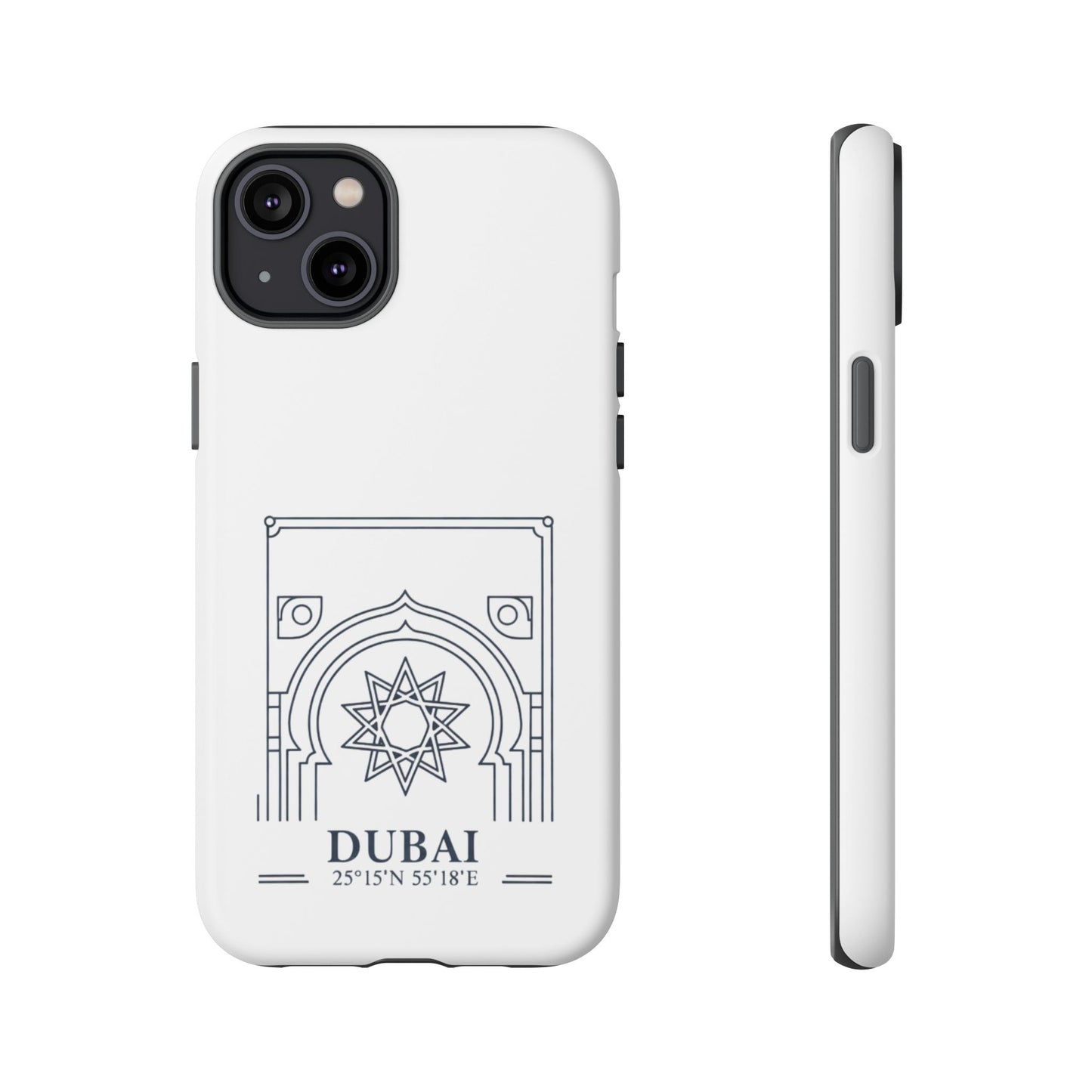 Dubai Architectural Phone Case — Minimal Souvenir Travel Design with Coordinates