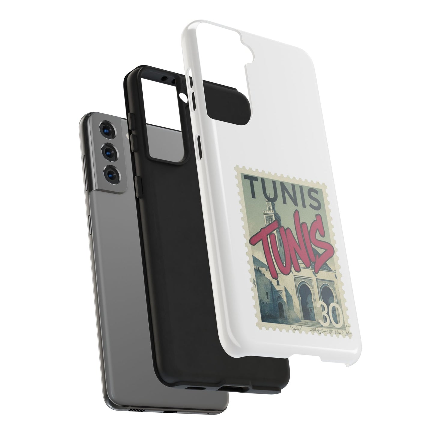 Coque de téléphone résistante à motif timbre vintage de Tunis — Étui de téléphone rétro pour voyage en Tunisie