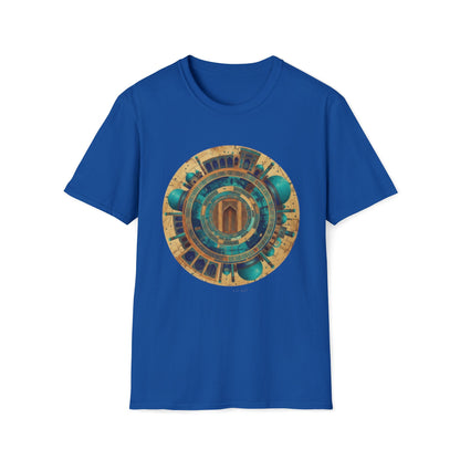 Sacred Geometry Mandala T-Shirt — Teal & Gold Spiritual Art Tee