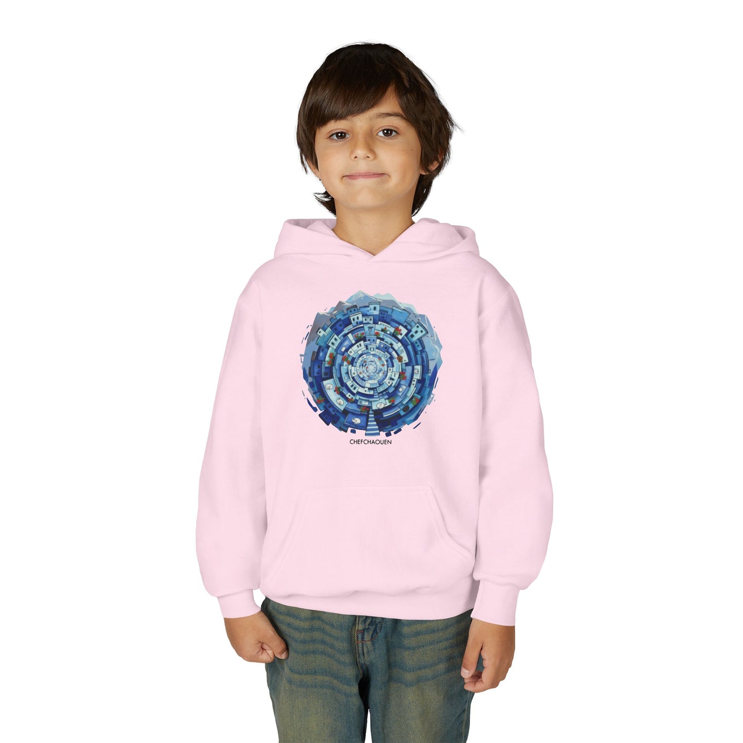 Youth Hoodie — Blue Geometric Mandala Graphic