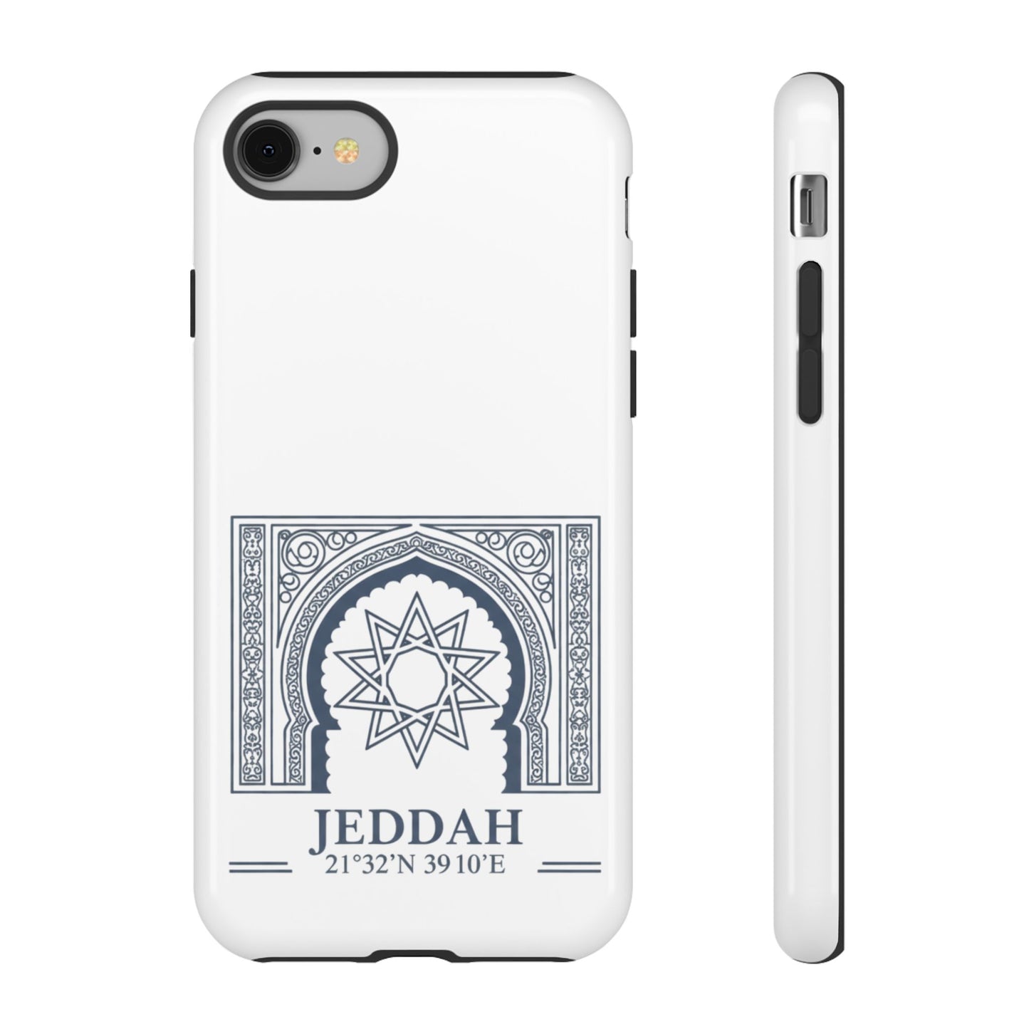 Jeddah Coordinates Phone Case — Arabic Arch Geometric Design
