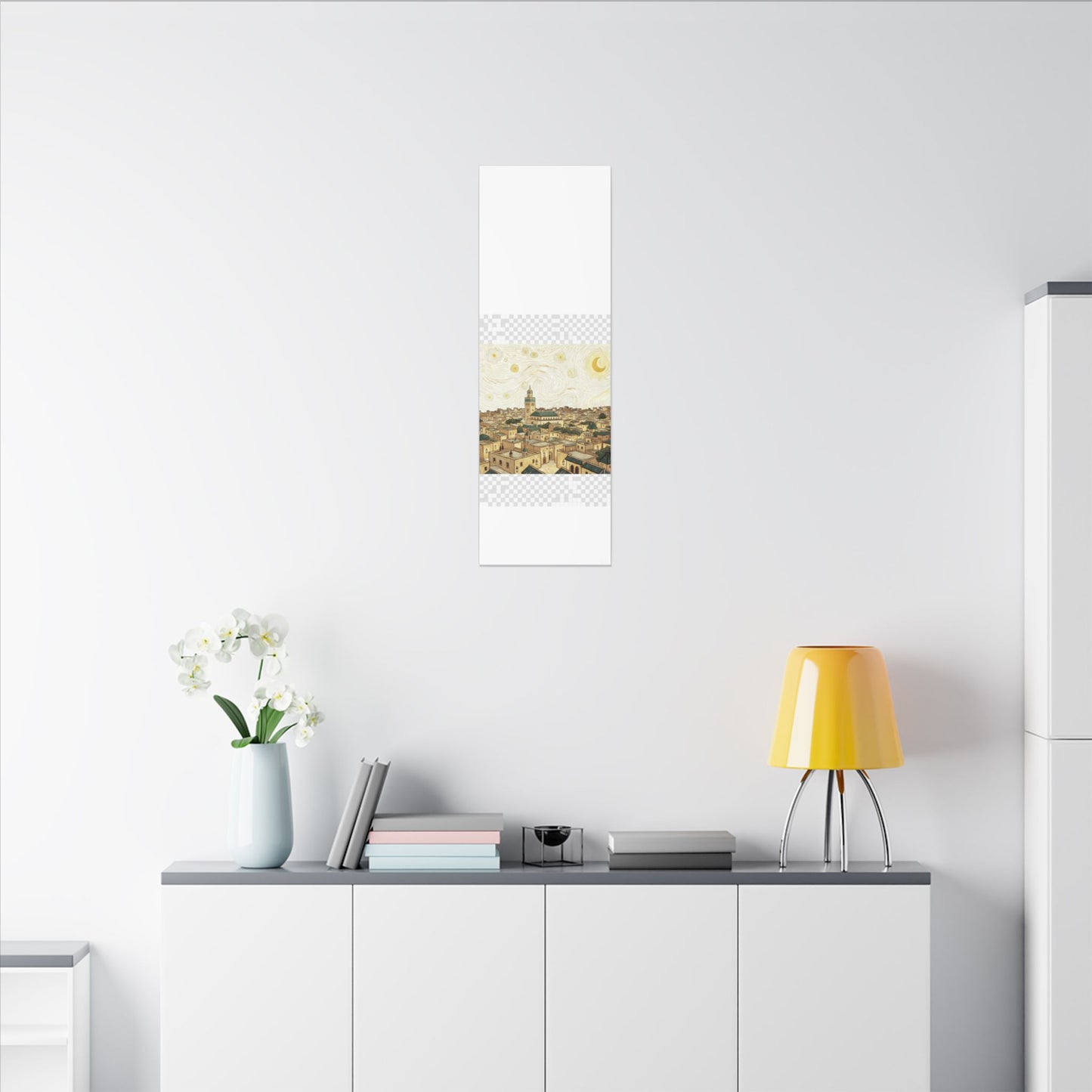 Moroccan Cityscape Canvas Print — Starry Night-Inspired Mosque Wall Art