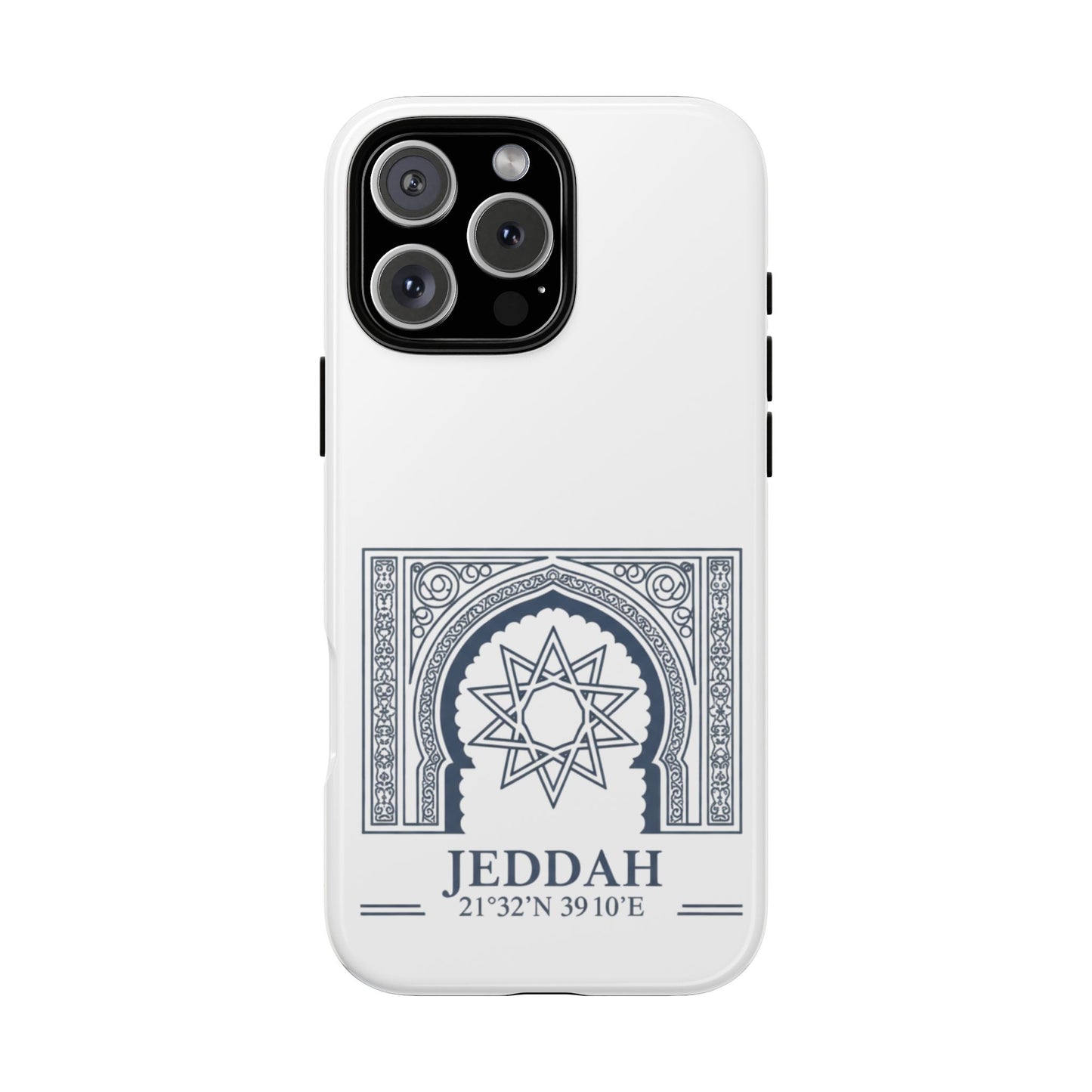 Jeddah Coordinates Phone Case — Arabic Arch Geometric Design